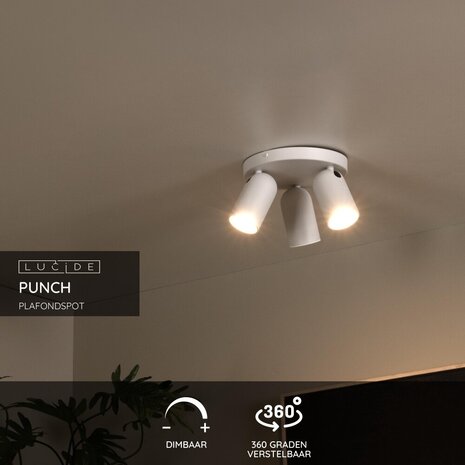 Lucide PUNCH - Deckenstrahler - Ø 21 cm - 3xGU10 - Weiß Lucide PUNCH - Deckenstrahler - Ø 21 cm - 3xGU10 - Weiß