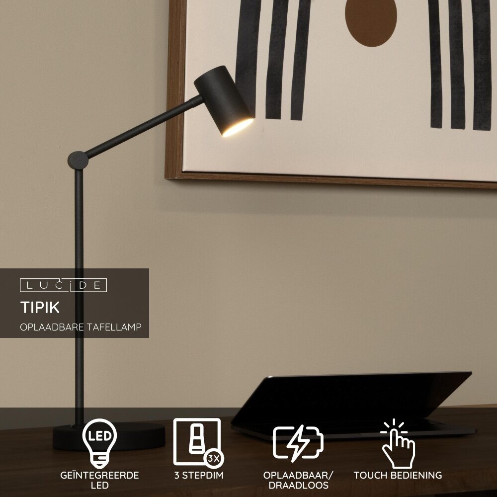 Lucide TIPIK - Wiederaufladbare Schreibtischlampe - Batterie/Batterie - LED 3 StepDim - 1x3W 2700K - Schwarz Lucide TIPIK - Wiederaufladbare Schreibtischlampe - Batterie/Batterie - LED 3 StepDim - 1x3W 2700K - Schwarz