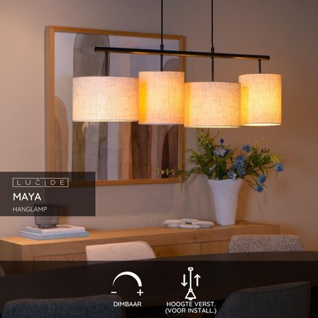 Lucide MAYA - Pendelleuchte - 4xE27 - Beige Lucide MAYA - Pendelleuchte - 4xE27 - Beige