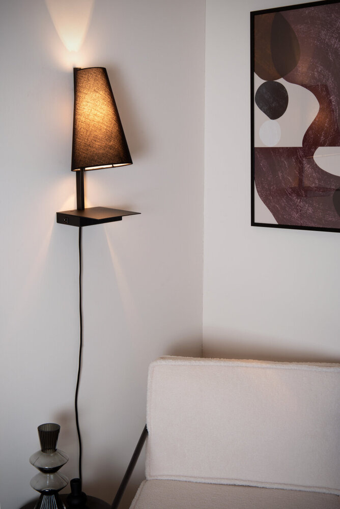 Lucide GREGORY - Nachttischlampe / Wandlampe - 1xE27 - Mit USB-Ladestation - Schwarz Lucide GREGORY - Nachttischlampe / Wandlampe - 1xE27 - Mit USB-Ladestation - Schwarz