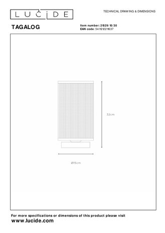 Lucide TAGALOG - Tischleuchte - Ø 15 cm - 1xE27 - Schwarz Lucide TAGALOG - Tischleuchte - Ø 15 cm - 1xE27 - Schwarz