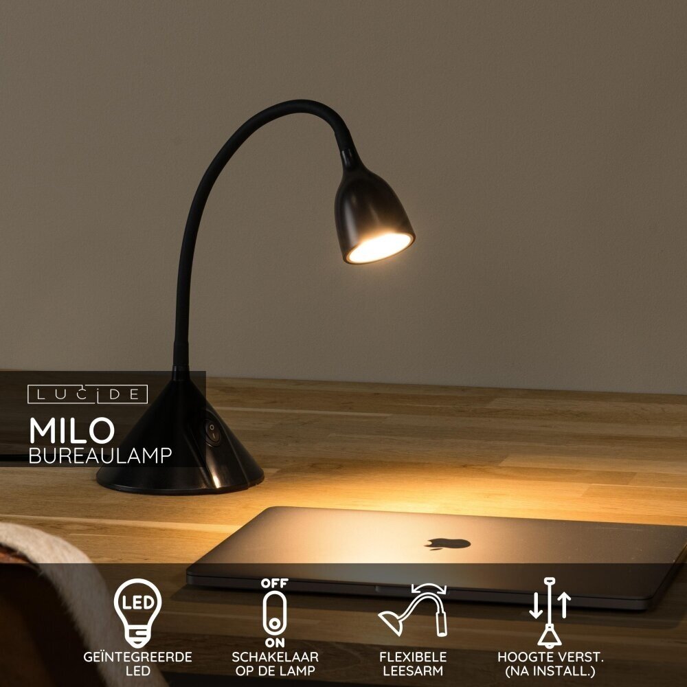 Lucide MILO - Schreibtischlampe - Ø 12,8 cm - LED - 1x3,2W 3000K - Schwarz Lucide MILO - Schreibtischlampe - Ø 12,8 cm - LED - 1x3,2W 3000K - Schwarz
