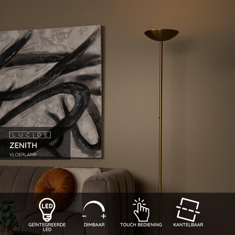 Lucide ZENITH - Stehleuchte - Ø 25,4 cm - LED Dimb. - 1x20W 3000K - Mattes Gold / Messing Lucide ZENITH - Stehleuchte - Ø 25,4 cm - LED Dimb. - 1x20W 3000K - Mattes Gold / Messing