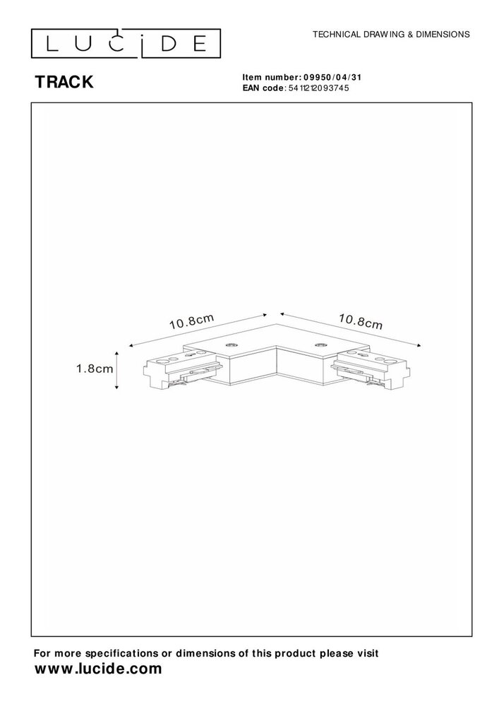 Lucide TRACK L-Stoß - 1-Phasen-Schienensystem / Schienenbeleuchtung - Rechts - Weiß (Verlängerung)