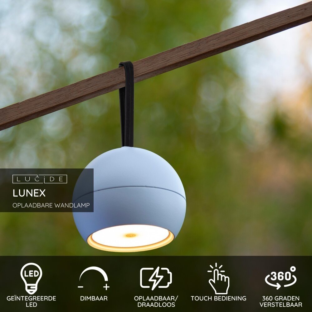Lucide LUNEX - Wiederaufladbare Wandleuchte Innen/Außen - Batterie/Batterie - LED Dimb. - 1x2W 3000K - IP54 - Magnetisch - Weiß Lucide LUNEX - Wiederaufladbare Wandleuchte Innen/Außen - Batterie/Batterie - LED Dimb. - 1x2W 3000K - IP54 - Magnetisch - Weiß