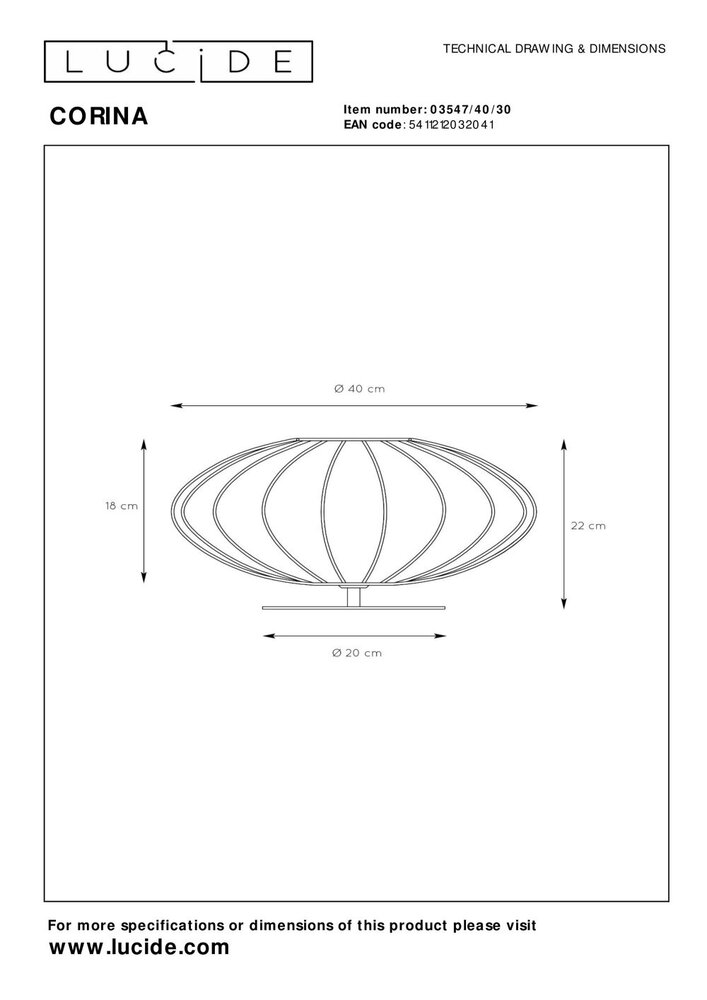 Lucide CORINA - Tischleuchte - Ø 40 cm - 1xE27 - Schwarz Lucide CORINA - Tischleuchte - Ø 40 cm - 1xE27 - Schwarz