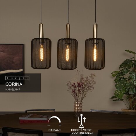 Lucide CORINA - Pendelleuchte - 3xE27 - Schwarz Lucide CORINA - Pendelleuchte - 3xE27 - Schwarz