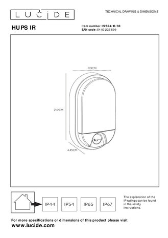 Lucide HUPS IR - Wandleuchte Innen/Außen - LED - 1x10W 3000K - IP54 - Bewegungs- & Tag/Nachtsensor - Schwarz Lucide HUPS IR - Wandleuchte Innen/Außen - LED - 1x10W 3000K - IP54 - Bewegungs- & Tag/Nachtsensor - Schwarz