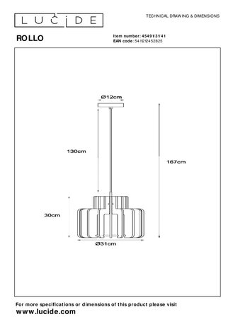 Lucide ROLLO - Hängeleuchte - 1xE27 - Taupe