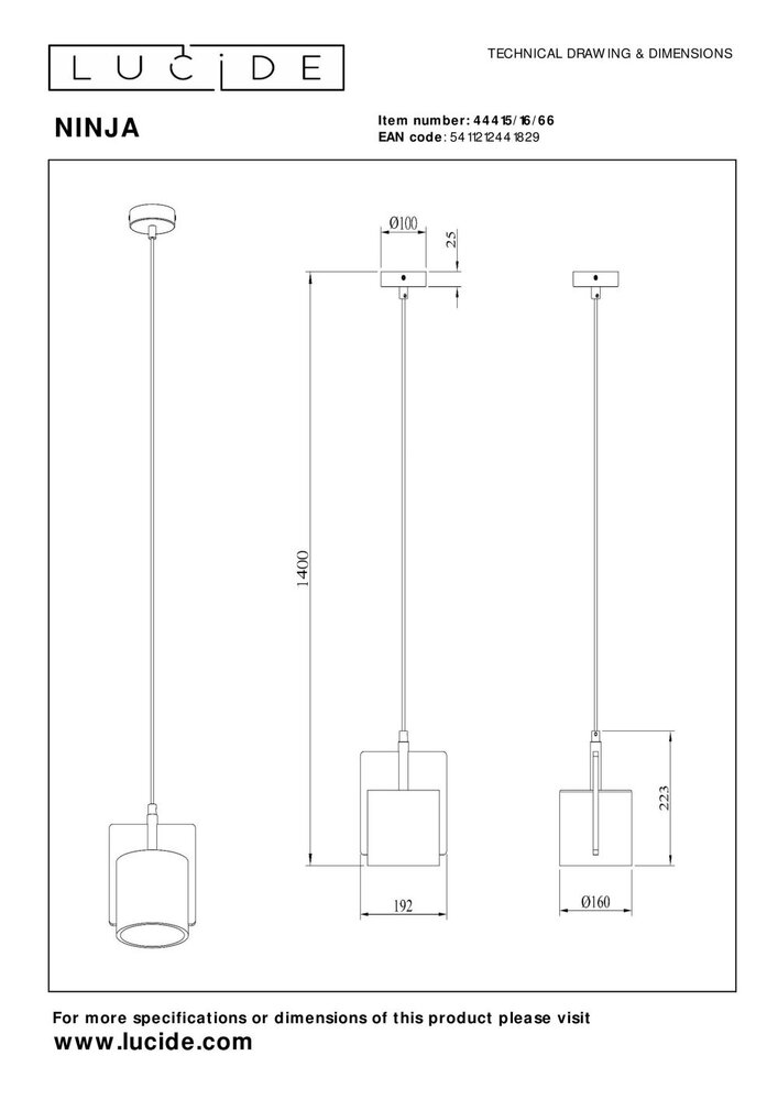 Lucide NINJA - Hängeleuchte - Ø 16 cm - 1xE27 - Rosa Lucide NINJA - Hängeleuchte - Ø 16 cm - 1xE27 - Rosa