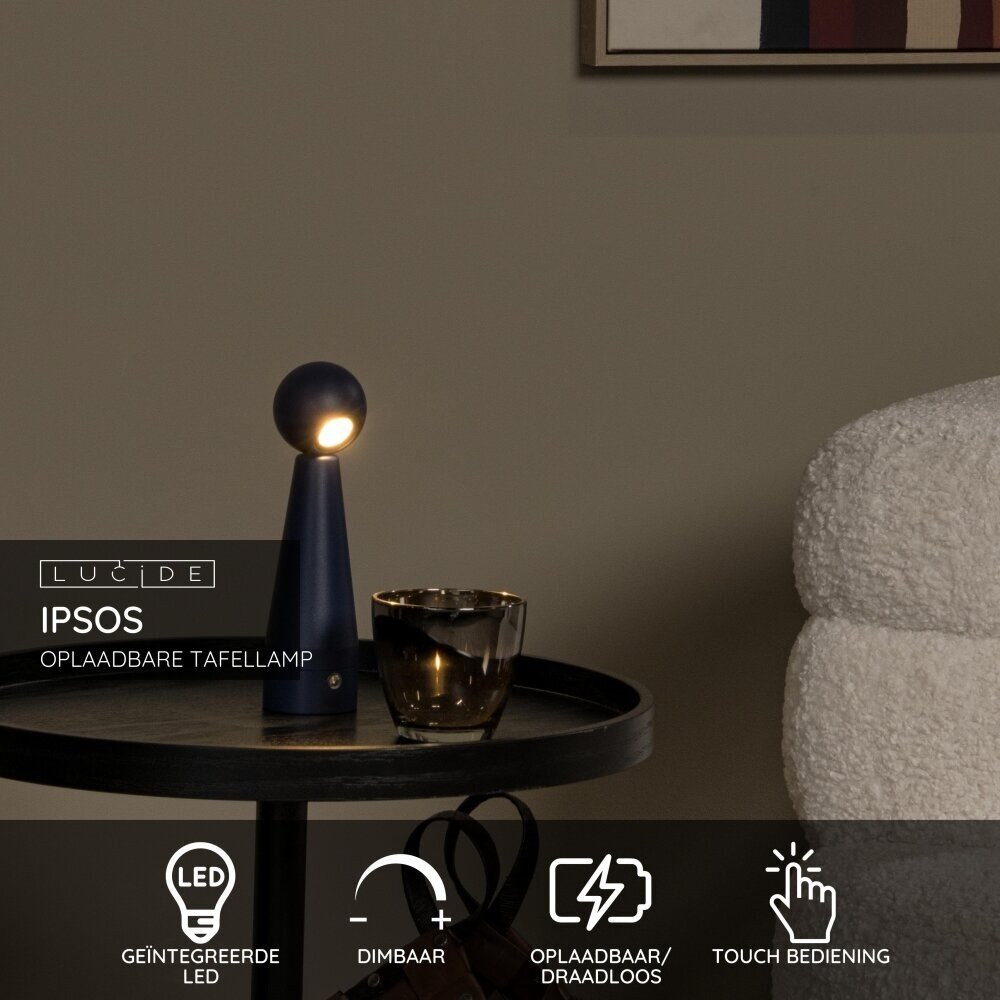 Lucide IPSOS - Wiederaufladbare Tischleuchte - Batterie/Batterie - LED Dimmen bis warm - 1x3W 3000K/3200K - Blau Lucide IPSOS - Wiederaufladbare Tischleuchte - Batterie/Batterie - LED Dimmen bis warm - 1x3W 3000K/3200K - Blau