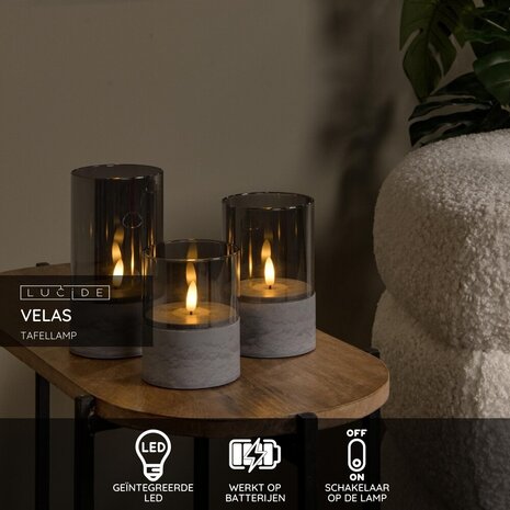 Lucide VELAS - Tischleuchte - Batterien - Ø 8 cm - LED - 3x0,2W 2700K - Fumé - 3er Set Lucide VELAS - Tischleuchte - Batterien - Ø 8 cm - LED - 3x0,2W 2700K - Fumé - 3er Set