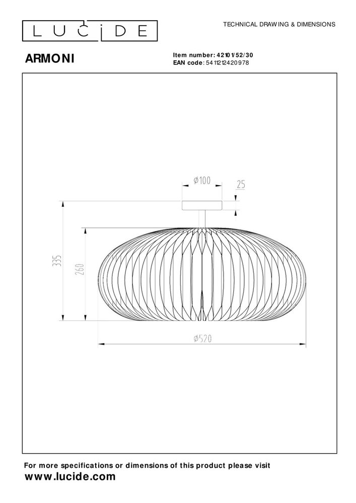 Lucide ARMONI - Deckenleuchte - Ø 52 cm - 1xE27 - Schwarz Lucide ARMONI - Deckenleuchte - Ø 52 cm - 1xE27 - Schwarz