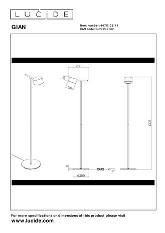 Lucide GIAN - Stehleuchte - LED Dimb. - 1x9W 2700K - Taupe Lucide GIAN - Stehleuchte - LED Dimb. - 1x9W 2700K - Taupe