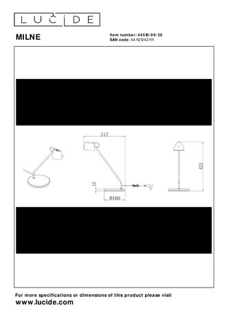 Lucide MILNE - Schreibtischlampe - LED Dimb. - 1x8W 2700K - Schwarz Lucide MILNE - Schreibtischlampe - LED Dimb. - 1x8W 2700K - Schwarz