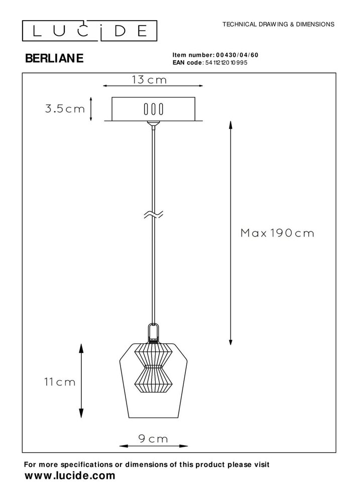 Lucide BERLIANE - Hängeleuchte - Ø 12 cm - LED Dimb. - 1x4W 2700K - Mit austauschbarem LED-Modul - Transparent