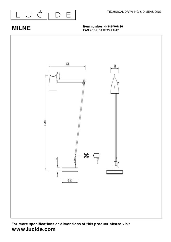 Lucide MILNE - Leselampe - LED Dimb. - 1x8W 2700K - Schwarz Lucide MILNE - Leselampe - LED Dimb. - 1x8W 2700K - Schwarz