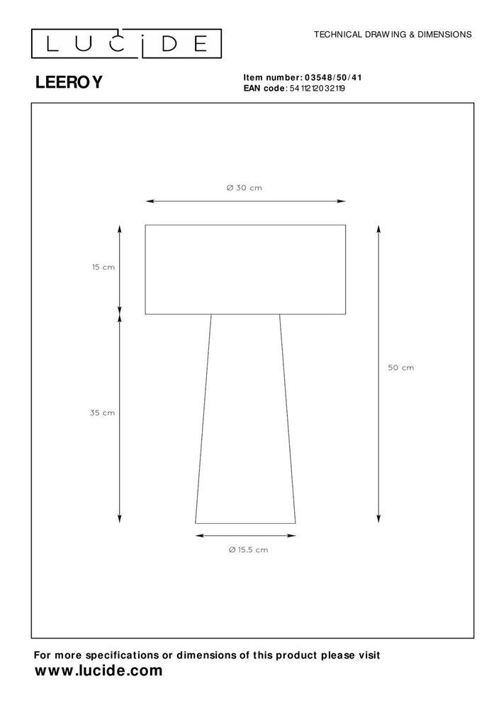 Lucide LEEROY - Tischleuchte - Ø 30 cm - 1xE27 - Taupe Lucide LEEROY - Tischleuchte - Ø 30 cm - 1xE27 - Taupe