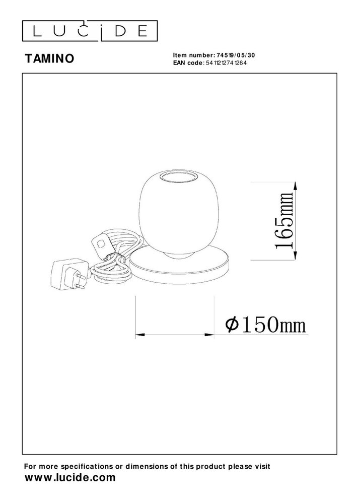 Lucide TAMINO - Tischleuchte - Ø 15 cm - LED - 1x6W 3000K - Schwarz Lucide TAMINO - Tischleuchte - Ø 15 cm - LED - 1x6W 3000K - Schwarz