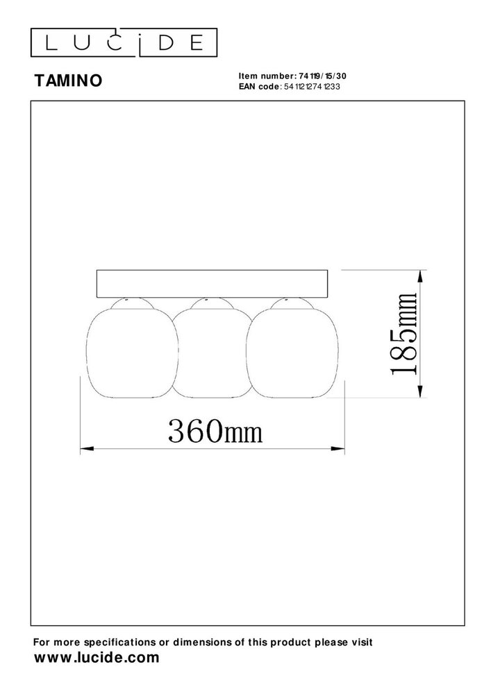 Lucide TAMINO - Deckenleuchte - LED Dimb. - 3x5,6W 3000K - Schwarz