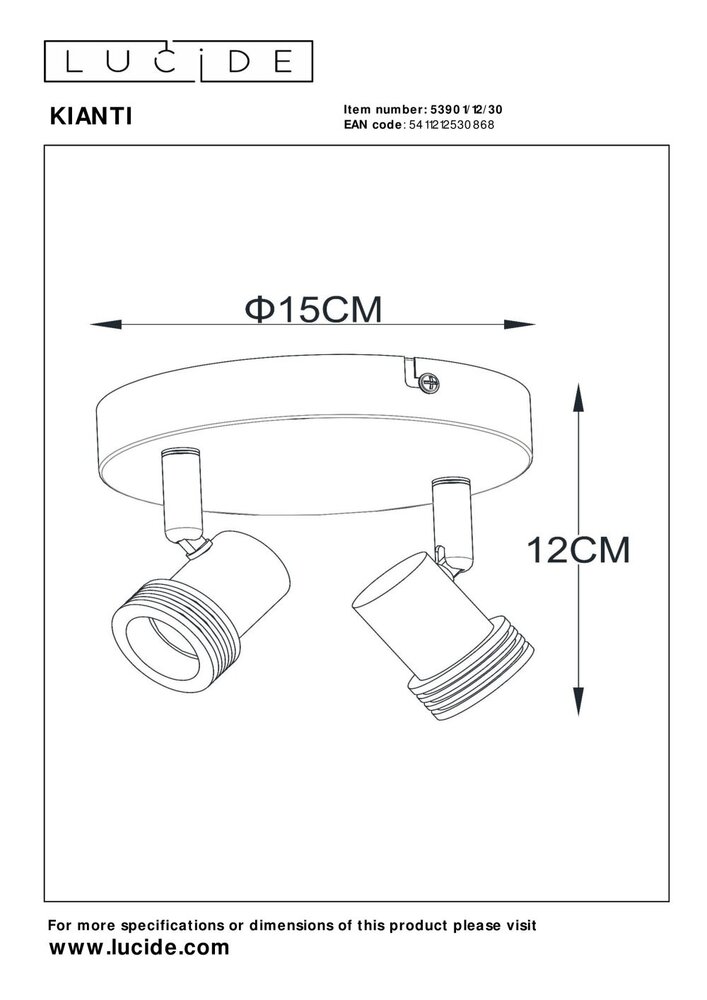 Lucide KIANTI - Deckenstrahler - Ø 15 cm - 2xGU10 - Schwarz Lucide KIANTI - Deckenstrahler - Ø 15 cm - 2xGU10 - Schwarz