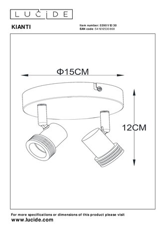 Lucide KIANTI - Deckenstrahler - Ø 15 cm - 2xGU10 - Schwarz Lucide KIANTI - Deckenstrahler - Ø 15 cm - 2xGU10 - Schwarz