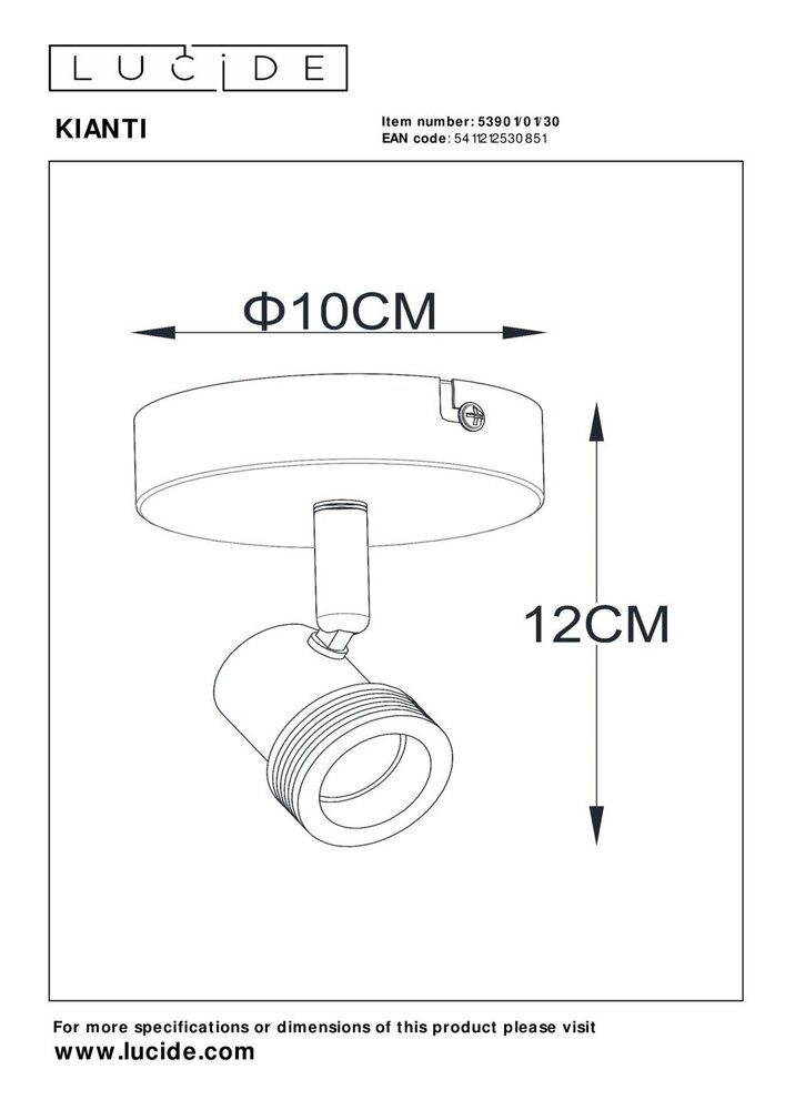 Lucide KIANTI - Wandstrahler / Wandleuchte - Ø 10 cm - 1xGU10 - Schwarz