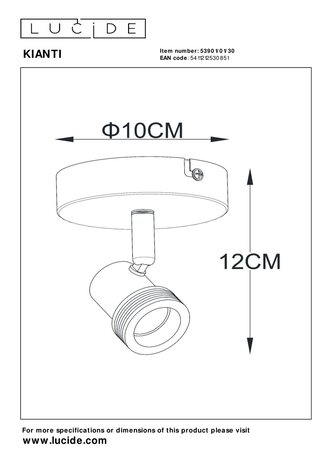 Lucide KIANTI - Wandstrahler / Wandleuchte - Ø 10 cm - 1xGU10 - Schwarz