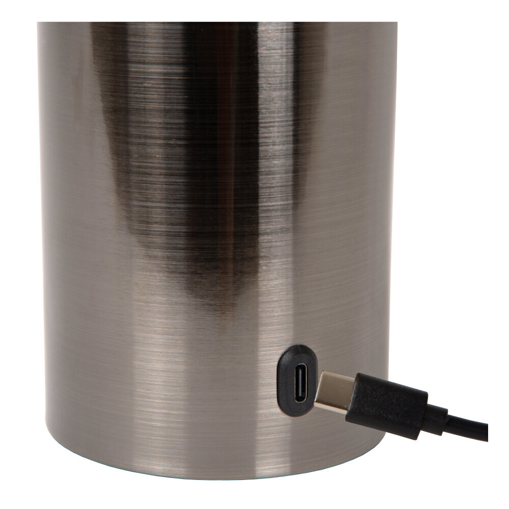 Lucide VIVO - Wiederaufladbare Tischleuchte - Batterie/Batterie - Ø 8 cm - LED Dimb. - E27 - 1x1W 2700K - Mattschwarzes Chrom