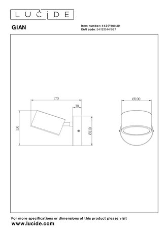 Lucide GIAN - Wandleuchte - LED Dimb. - 1x9W 2700K - Schwarz Lucide GIAN - Wandleuchte - LED Dimb. - 1x9W 2700K - Schwarz