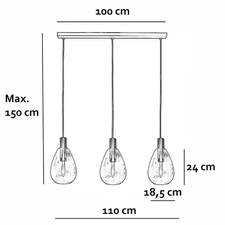 Freelight Hängeleuchte Dorato 3 Licht L100 cm schwarz Freelight Hängeleuchte Dorato 3 Licht L100 cm schwarz
