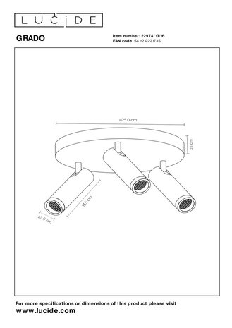 Lucide GRADO - Deckenstrahler - Ø 25 cm - 3xGU10 (MR11) - Grauguss