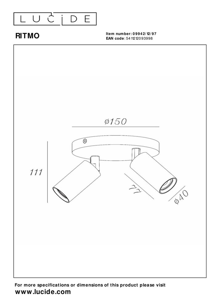 Lucide RITMO - Deckenstrahler - Ø 15 cm - 2xGU10 (MR11) - Kaffee