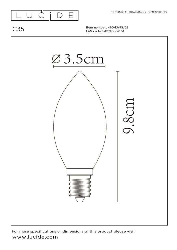 Lucide C35 - Glühbirne - Ø 3,5 cm - LED 3 StepDim (Memory) - E14 - 1x3W 2200K - Amber Lucide C35 - Glühbirne - Ø 3,5 cm - LED 3 StepDim (Memory) - E14 - 1x3W 2200K - Amber