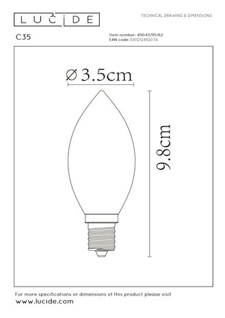 Lucide C35 - Glühbirne - Ø 3,5 cm - LED 3 StepDim (Memory) - E14 - 1x3W 2200K - Amber Lucide C35 - Glühbirne - Ø 3,5 cm - LED 3 StepDim (Memory) - E14 - 1x3W 2200K - Amber