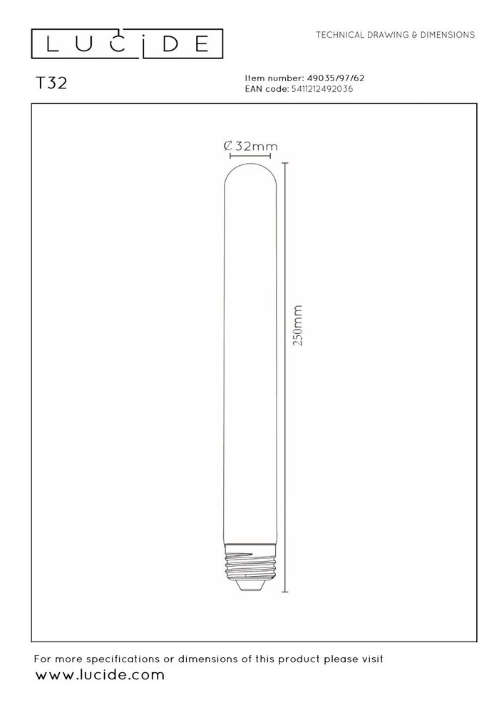 Lucide T32 - Glühbirne - Ø 3,2 cm - LED 3 StepDim (Memory) - E27 - 1x4,9W 2200K - Amber Lucide T32 - Glühbirne - Ø 3,2 cm - LED 3 StepDim (Memory) - E27 - 1x4,9W 2200K - Amber
