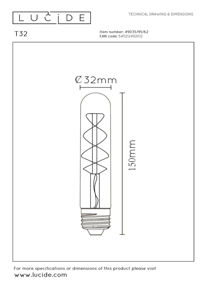 Lucide T32 - Glühbirne - Ø 3 cm - LED 3 StepDim (Memory) - E27 - 1x4,9W 2200K - Amber Lucide T32 - Glühbirne - Ø 3 cm - LED 3 StepDim (Memory) - E27 - 1x4,9W 2200K - Amber