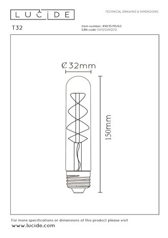 Lucide T32 - Glühbirne - Ø 3 cm - LED 3 StepDim (Memory) - E27 - 1x4,9W 2200K - Amber Lucide T32 - Glühbirne - Ø 3 cm - LED 3 StepDim (Memory) - E27 - 1x4,9W 2200K - Amber