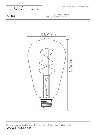 Lucide ST64 - Glühlampe - Ø 6,4 cm - LED 3 StepDim (Memory) - E27 - 1x4,9W 2200K - Amber Lucide ST64 - Glühlampe - Ø 6,4 cm - LED 3 StepDim (Memory) - E27 - 1x4,9W 2200K - Amber