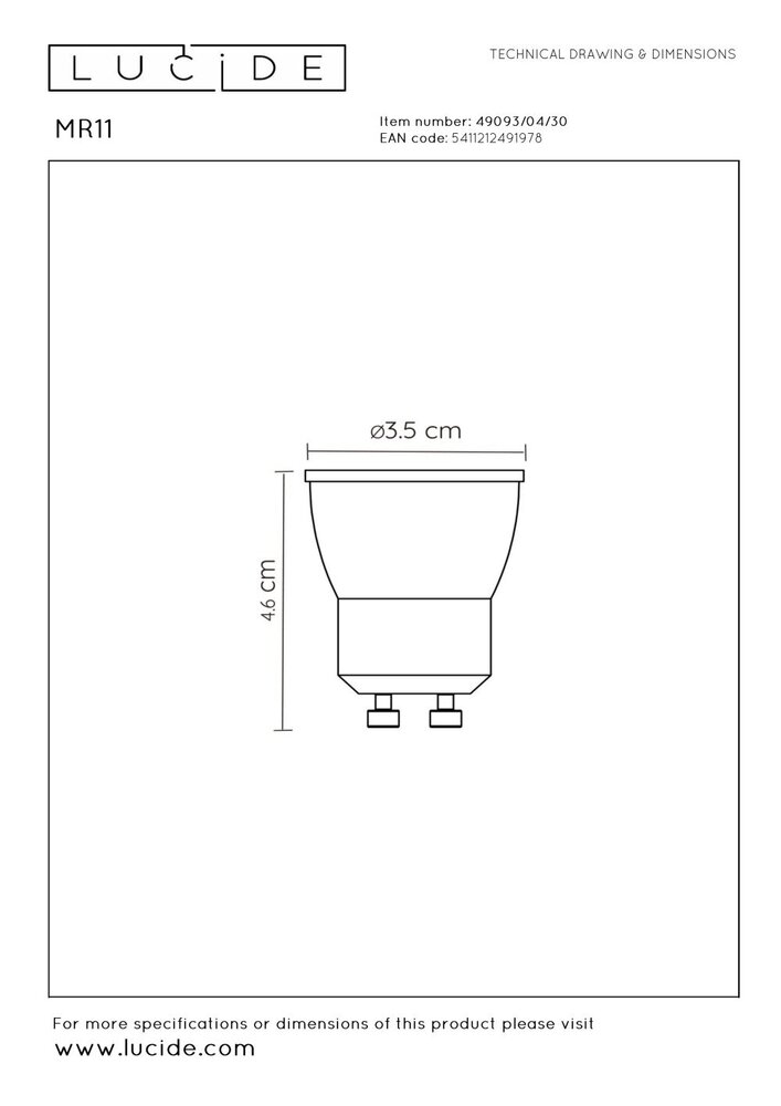 Lucide MR11 - LED Birne - Ø 3.5 cm - LED Dim to warm - GU10 - 1x4W 2200K/3000K - Schwarz