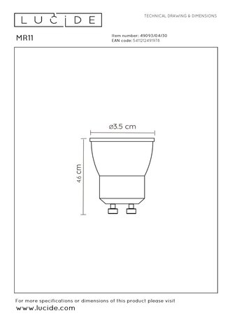 Lucide MR11 - LED Birne - Ø 3.5 cm - LED Dim to warm - GU10 - 1x4W 2200K/3000K - Schwarz
