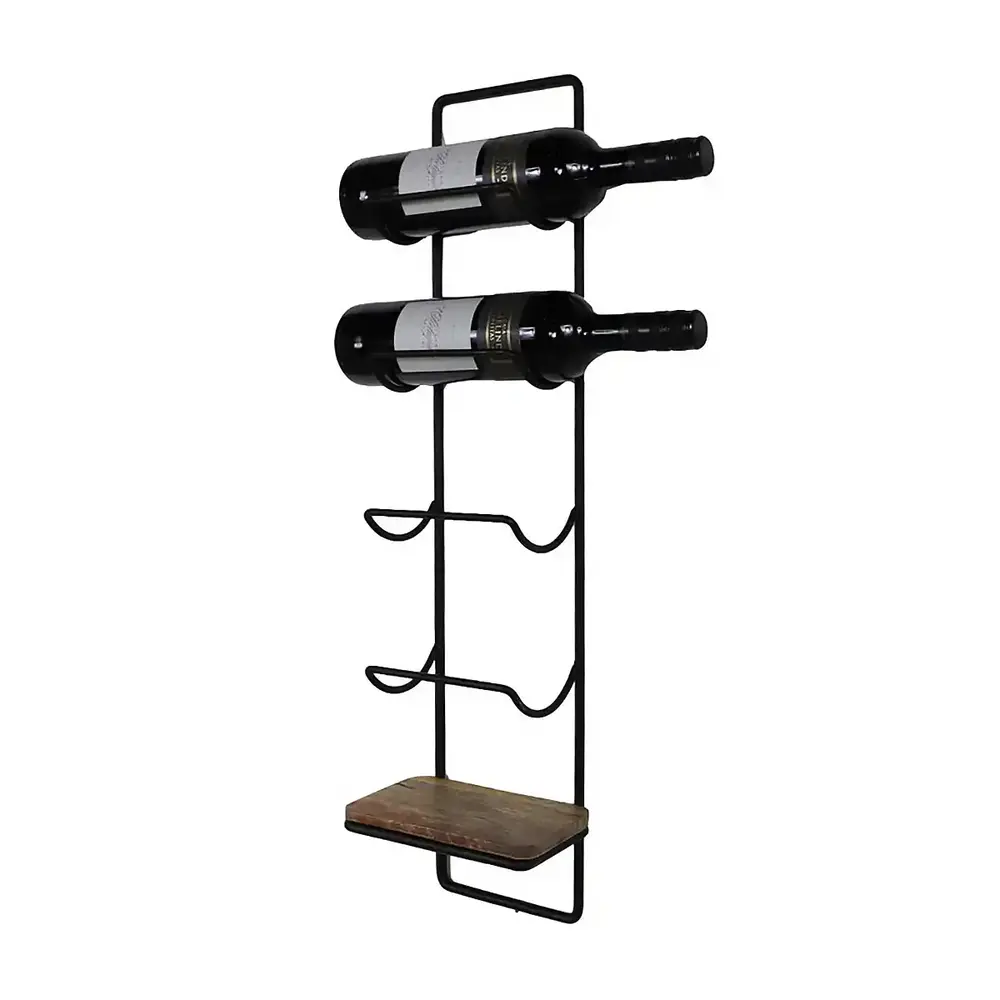 HSM Collection Weinregal Mandoline Wand 4 Flaschen H 70 cm Holz schwarz