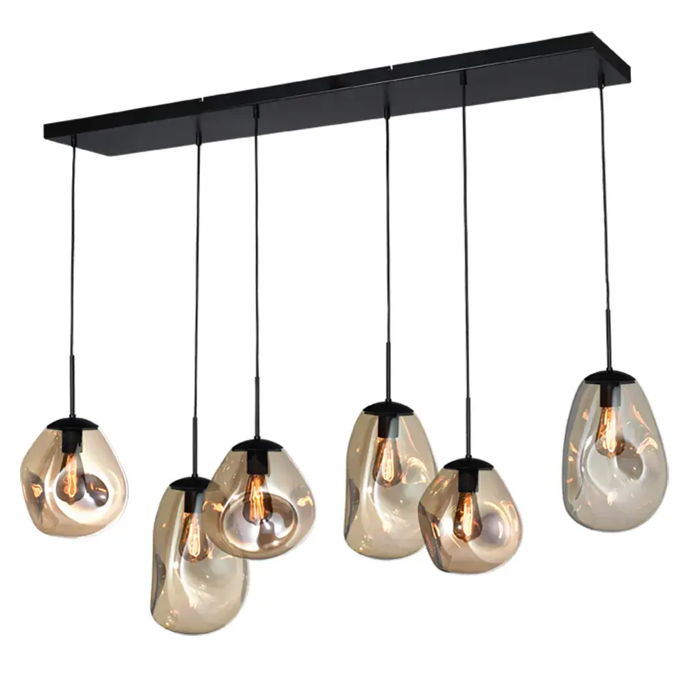 Masterlight Hängeleuchte Lava 6-fach L 130 cm Bernstein schwarz