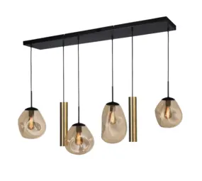 Masterlight Hängeleuchte Lava 4 + 2 Lichter L 130 cm bernsteinfarben schwarz