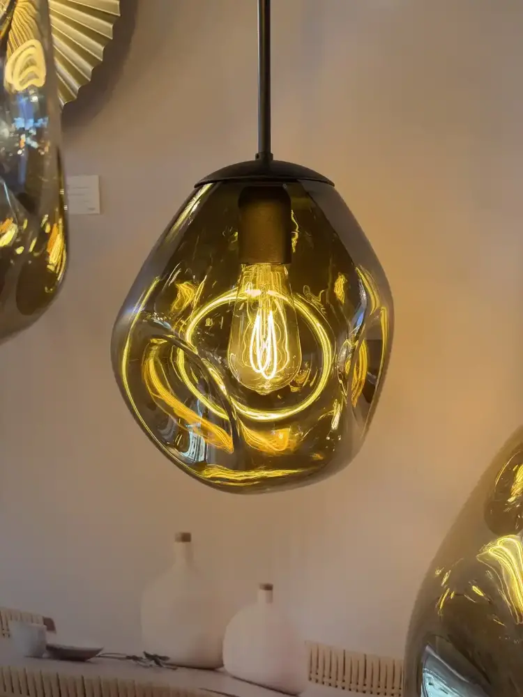 Masterlight Hängeleuchte Lava 3-Licht Ø 35 cm bernsteinfarben schwarz