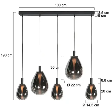 Mexlite Hängeleuchte Glimsy 5 Licht L 115 cm schwarz Mexlite Hängeleuchte Glimsy 5 Licht L 115 cm schwarz