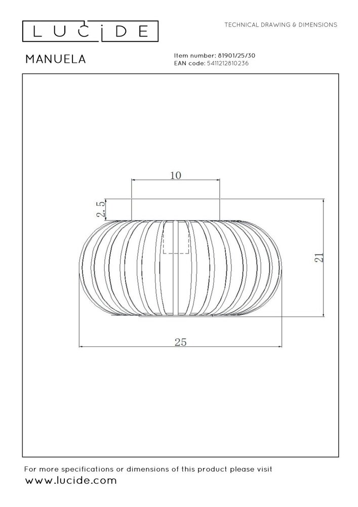 Lucide MANUELA - Deckenleuchte - Ø 25 cm - 1xE27 - Schwarz