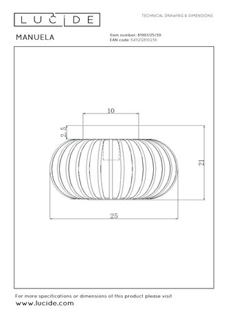 Lucide MANUELA - Deckenleuchte - Ø 25 cm - 1xE27 - Schwarz
