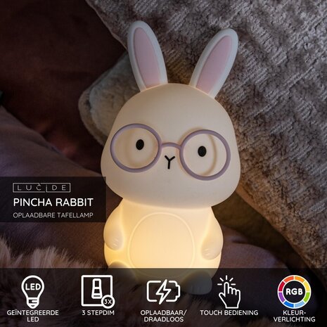 Lucide PINCHA RABBIT - Wiederaufladbare Kinderzimmer Tischlampe - Batterie/Batterie - LED 3 StepDim - RGB - Pink Lucide PINCHA RABBIT - Wiederaufladbare Kinderzimmer Tischlampe - Batterie/Batterie - LED 3 StepDim - RGB - Pink