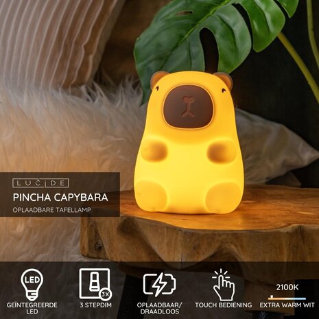 Lucide PINCHA CAPYBARA - Wiederaufladbare Kinderzimmer Tischlampe - Batterie/Batterie - LED 3 StepDim - 1x0.5W 2100K - Beige Lucide PINCHA CAPYBARA - Wiederaufladbare Kinderzimmer Tischlampe - Batterie/Batterie - LED 3 StepDim - 1x0.5W 2100K - Beige